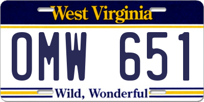 WV license plate OMW651