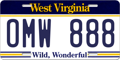 WV license plate OMW888