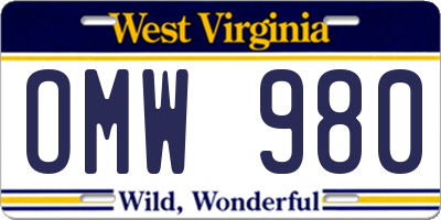 WV license plate OMW980