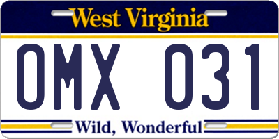 WV license plate OMX031