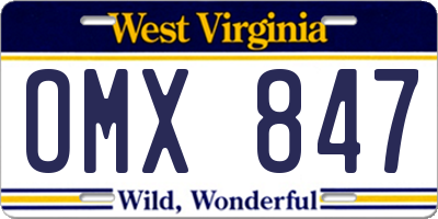 WV license plate OMX847