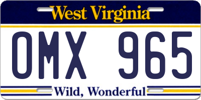 WV license plate OMX965