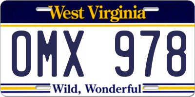 WV license plate OMX978