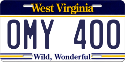WV license plate OMY400