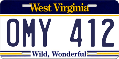 WV license plate OMY412