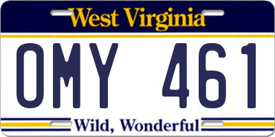 WV license plate OMY461