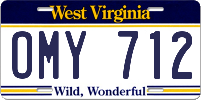 WV license plate OMY712