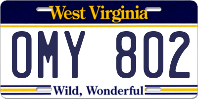 WV license plate OMY802