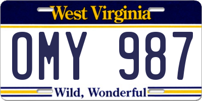WV license plate OMY987