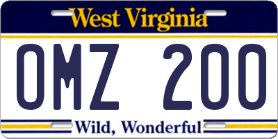 WV license plate OMZ200