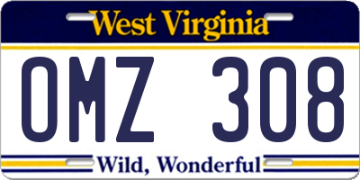 WV license plate OMZ308