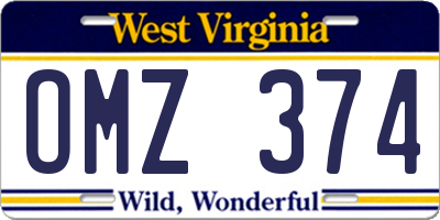 WV license plate OMZ374