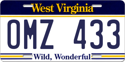 WV license plate OMZ433