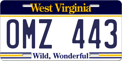 WV license plate OMZ443