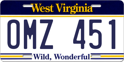 WV license plate OMZ451