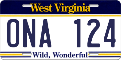 WV license plate ONA124