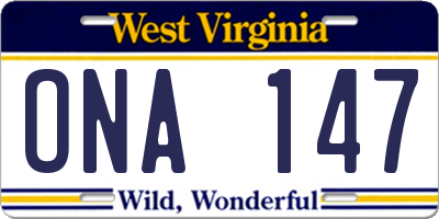WV license plate ONA147