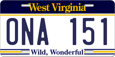 WV license plate ONA151