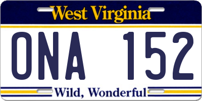 WV license plate ONA152