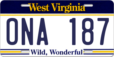 WV license plate ONA187