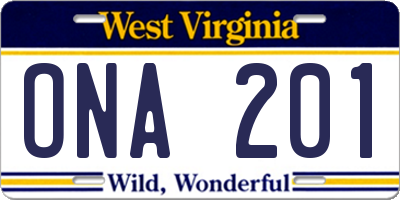 WV license plate ONA201