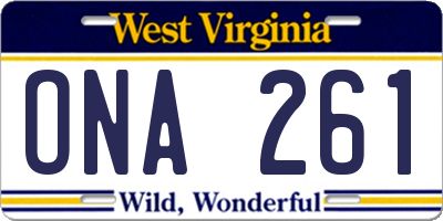 WV license plate ONA261