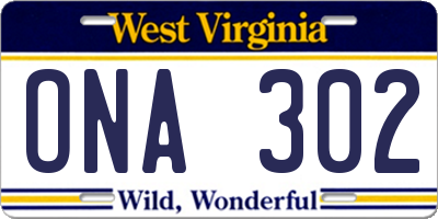 WV license plate ONA302