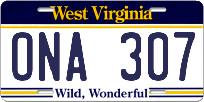 WV license plate ONA307