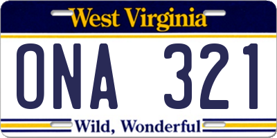 WV license plate ONA321