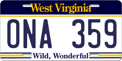 WV license plate ONA359