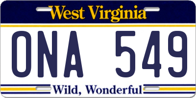 WV license plate ONA549