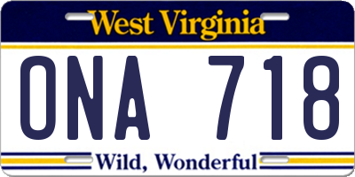 WV license plate ONA718