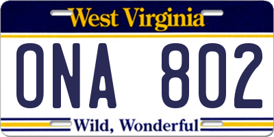 WV license plate ONA802