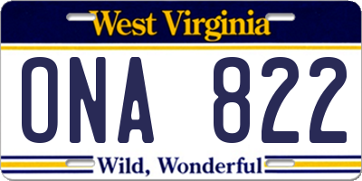 WV license plate ONA822