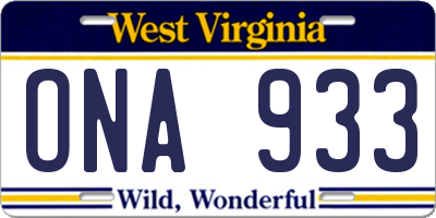 WV license plate ONA933