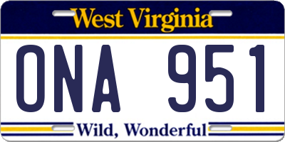 WV license plate ONA951