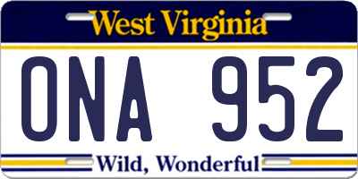 WV license plate ONA952