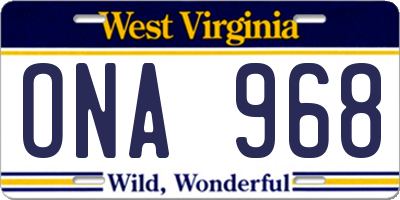 WV license plate ONA968