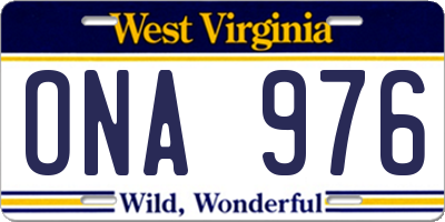 WV license plate ONA976