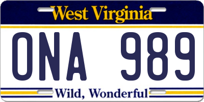 WV license plate ONA989