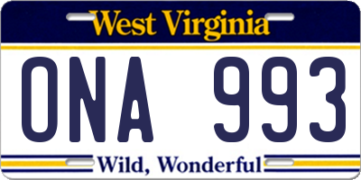 WV license plate ONA993