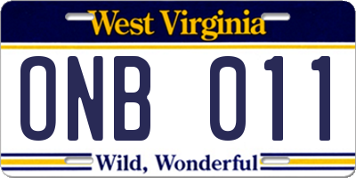 WV license plate ONB011