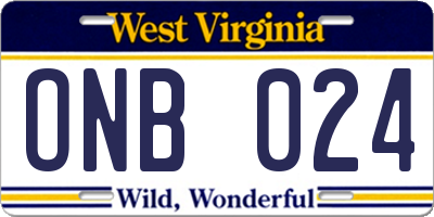 WV license plate ONB024