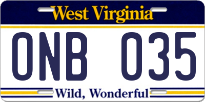 WV license plate ONB035