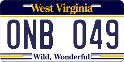WV license plate ONB049