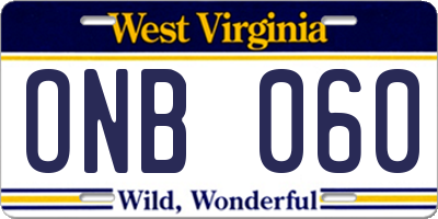 WV license plate ONB060