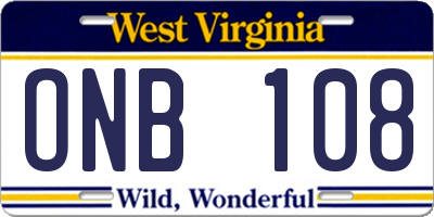 WV license plate ONB108