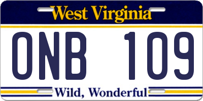 WV license plate ONB109