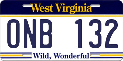 WV license plate ONB132