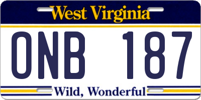 WV license plate ONB187